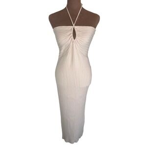 Koko + Mason Womens Tan Beige Ribbed Keyhole Halter Maxi XL Dress NWT Tie